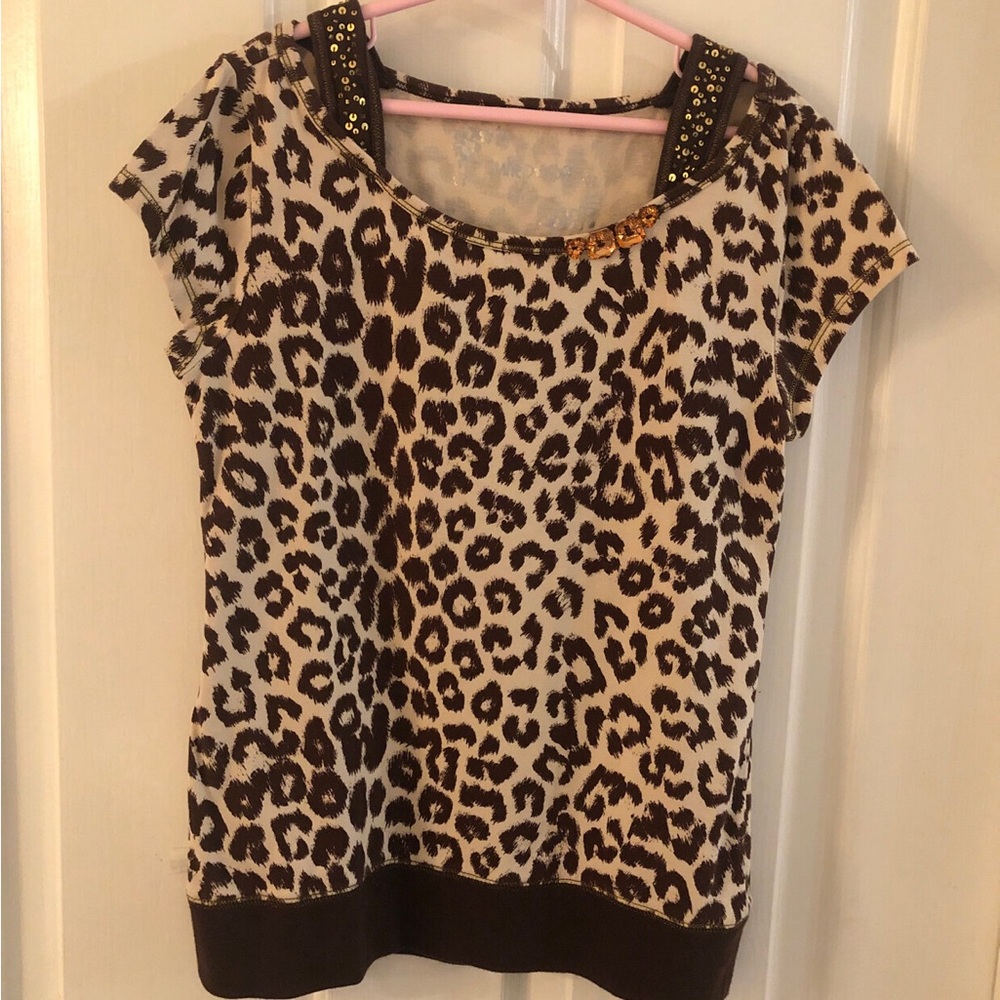 Limited Too Vintage Leopard Sequin/Rhinestone Top